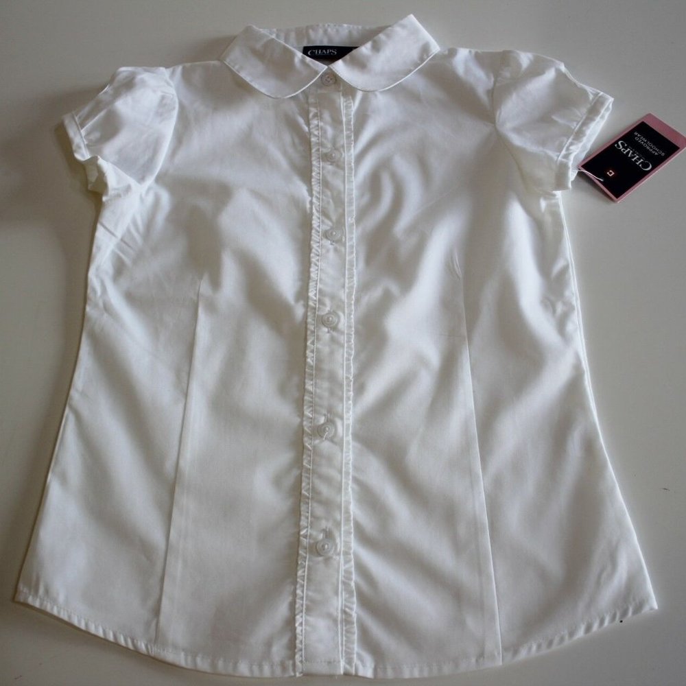 Chaps Girl White Button Down Top Blouse Size S 7